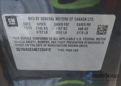 2014 Chevrolet Impala Limited Ls from USA, damaged, VIN 2G1WA5E34E1130410